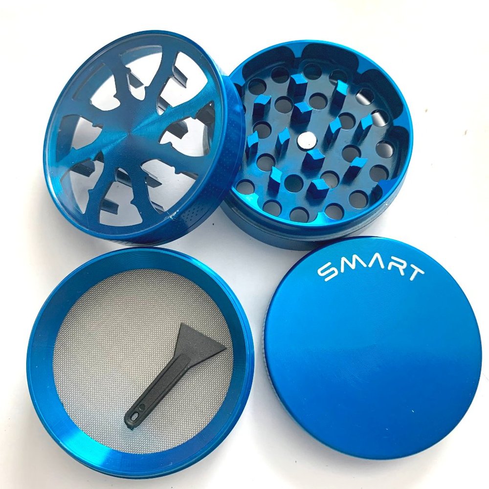 56mm Clear Top Blue Tobacco Herb Grinder 4 Part